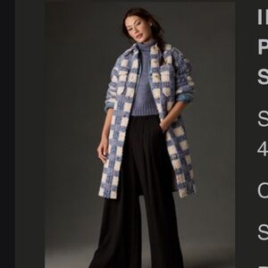 Plaid Blue and White Women's Coat